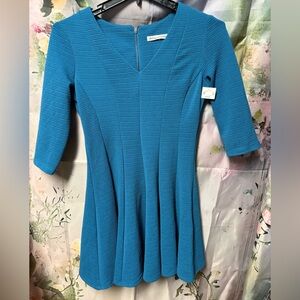 Danny & Nicole Teal Textured Fit-and-Flare Midi Dress